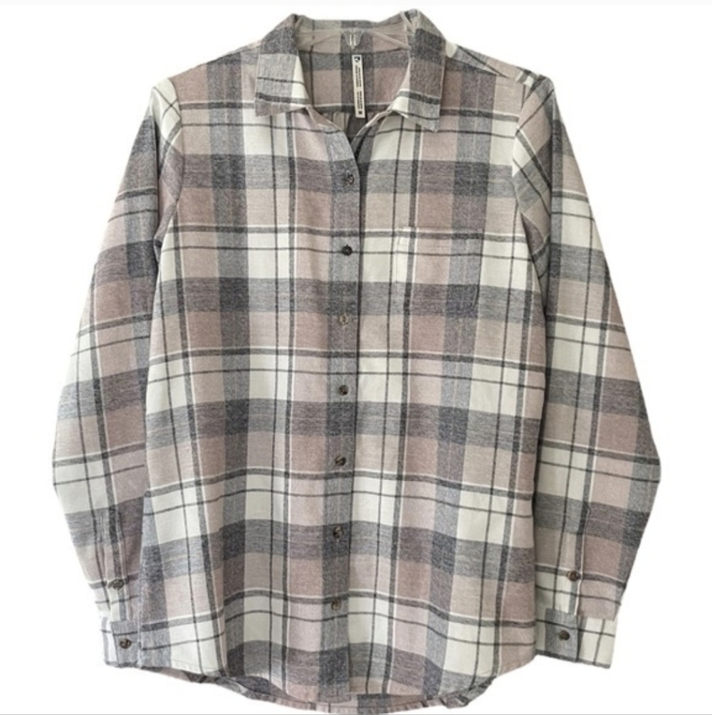Kuhl Kamilla Flannel Button Up Long Sleeve Shirt Size Small Grey Plaid 8377 EUC